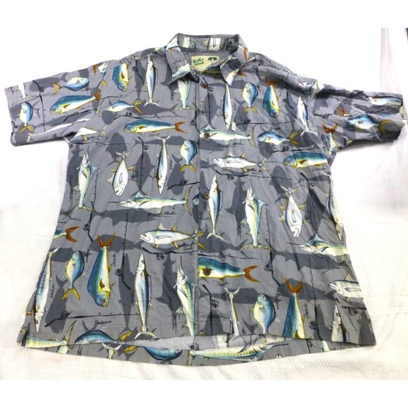 AOP Koko Island XL All Over Fish Print Mens Short Sleeve Button Up Shirt USA - Picture 1 of 9